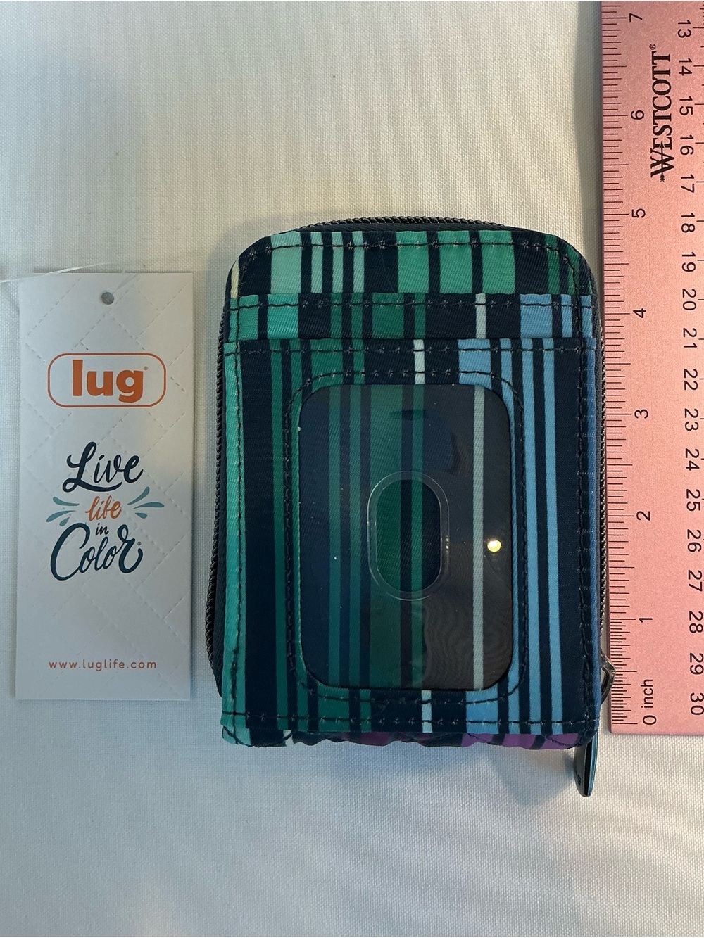 lug Flurry Quilted Multistripe Zipper Wallet Bar Charm Purple, Teal, Navy - NWT - Picture 3 of 4